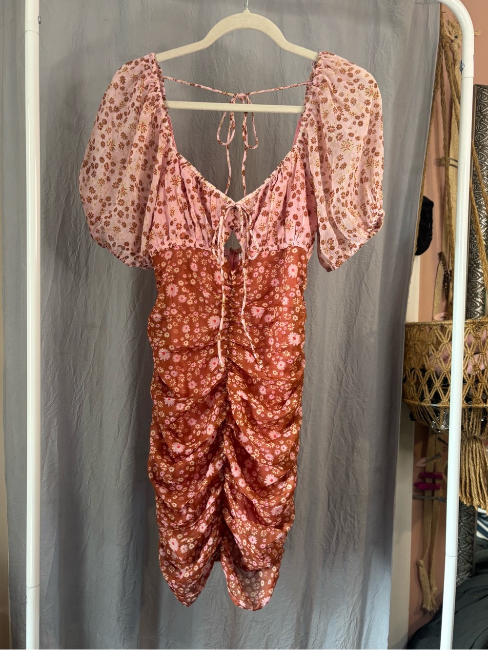 Free People Floral Puff Mini Dress XS - Picture 5 of 12